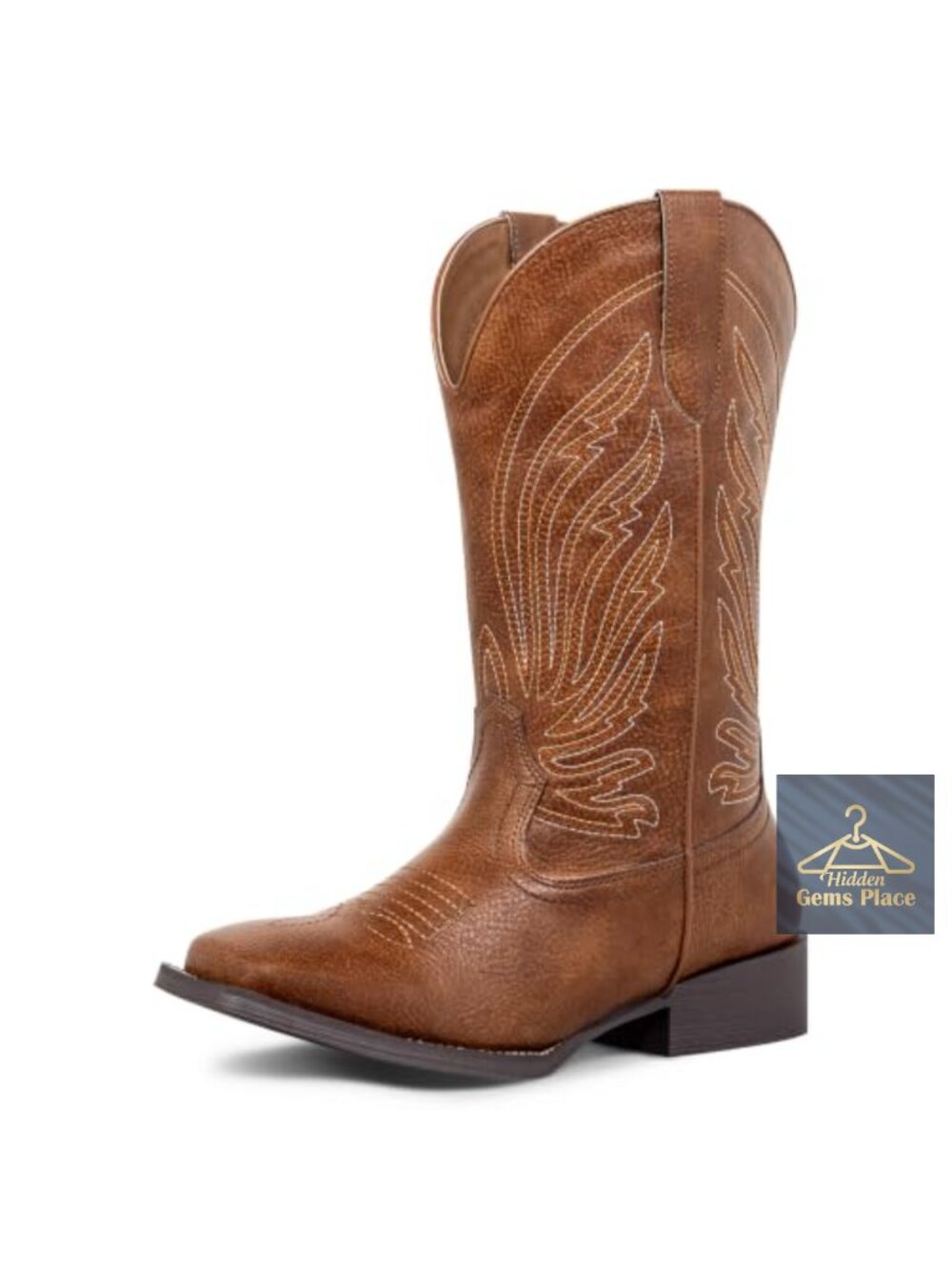 Extra Wide Calf Cowboy Boots Women Square Toe Embroidered Faux Leather Pull-On